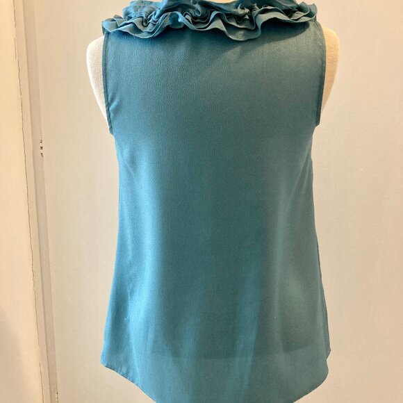 CLEARANCE - FINAL PRICE: Ann Taylor Loft Teal Ruffled, Sleeveless Blouse Size SM - Picture 5 of 15